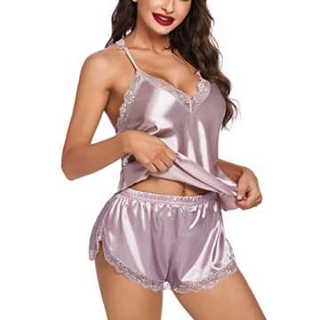 Avidlove Satin Pajamas Set Sleepwear Womens Sexy Lingerie Cami Shorts Set Nightwear Coffee Medium