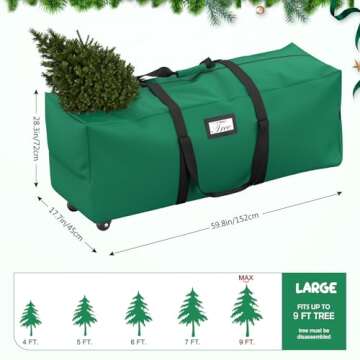 Mrrihand Christmas Tree Storage Bag, 9 Ft Large Artificial Anti-Tear Heavy-Duty 600D Oxford Cloth Xmax Christmas Tree Storage Box with Rolling Wheels, Christmas Tree Storage Container (Green)