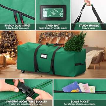 Mrrihand Christmas Tree Storage Bag, 9 Ft Large Artificial Anti-Tear Heavy-Duty 600D Oxford Cloth Xmax Christmas Tree Storage Box with Rolling Wheels, Christmas Tree Storage Container (Green)