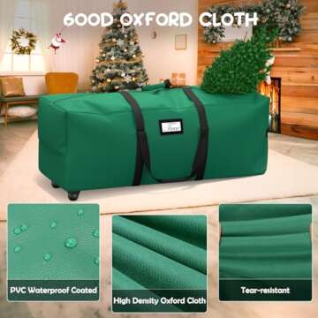 Mrrihand Christmas Tree Storage Bag, 9 Ft Large Artificial Anti-Tear Heavy-Duty 600D Oxford Cloth Xmax Christmas Tree Storage Box with Rolling Wheels, Christmas Tree Storage Container (Green)