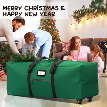 Mrrihand Christmas Tree Storage Bag, 9 Ft Large Artificial Anti-Tear Heavy-Duty 600D Oxford Cloth Xmax Christmas Tree Storage Box with Rolling Wheels, Christmas Tree Storage Container (Green)