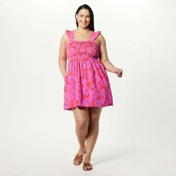 Kari Ruffled-Shoulder Plus Size Mini Dress - Trendy Floral Style