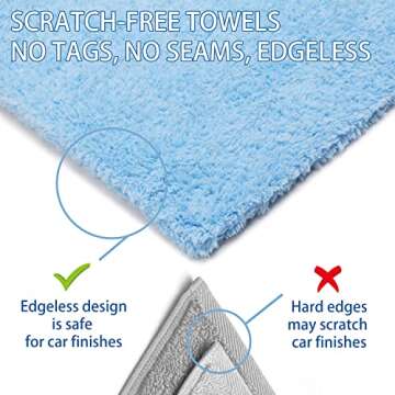 CARCAREZ Microfiber Towels for Cars, Car Drying Wash Detailing Buffing Polishing Towel with Plush Edgeless Microfiber Cloth, 450 GSM 16x16 in. Pack of 6