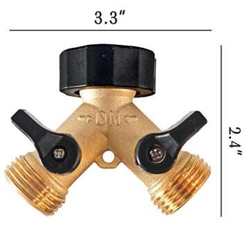 Hourleey Brass Garden Hose Splitter 2 Way, 3/4 Inch Hose Connector Tap Splitter, Hose Y Splitter, Ho...