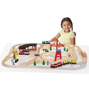 Melissa & Doug Wooden Railway Set: 130-Piece Train Set for Kids