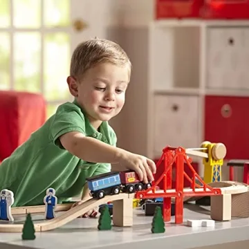 Melissa & Doug Wooden Railway Set: 130-Piece Train Set for Kids