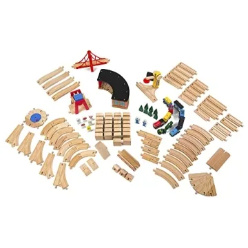 Melissa & Doug Wooden Railway Set: 130-Piece Train Set for Kids