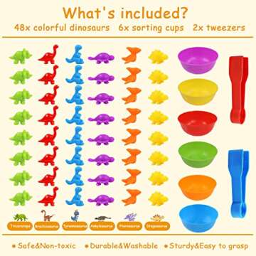 RAEQKS Counting Sorting Dinosaurs Toys Matching Montessori Toys with Bowls Preschool Learning Activities Educational Sensory Game Stacking Toy Sets Animals Gifts for Toddlers Kids Boys Girls