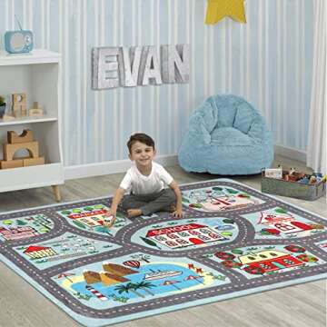 LIVEBOX Large Playroom Rug 5'x7' Kids Play Mat for Classroom, Road Traffic Carpet for Boys Girls Pla...