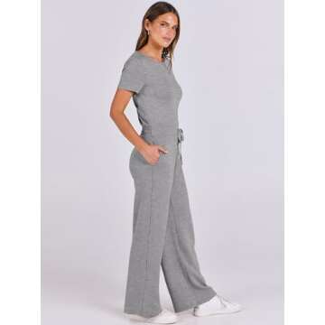 ANRABESS Jumpsuits for Women Casual Summer 2024 Short Sleeve Loose Wide leg Pants Dressy Romper Jumpers One Piece Outfits Light Gray Medium