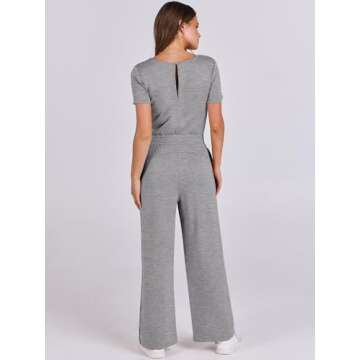 ANRABESS Jumpsuits for Women Casual Summer 2024 Short Sleeve Loose Wide leg Pants Dressy Romper Jumpers One Piece Outfits Light Gray Medium