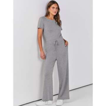 ANRABESS Jumpsuits for Women Casual Summer 2024 Short Sleeve Loose Wide leg Pants Dressy Romper Jumpers One Piece Outfits Light Gray Medium