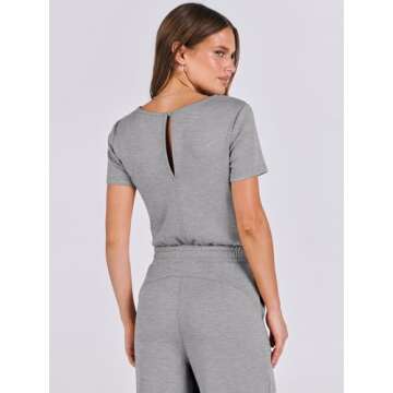 ANRABESS Jumpsuits for Women Casual Summer 2024 Short Sleeve Loose Wide leg Pants Dressy Romper Jumpers One Piece Outfits Light Gray Medium
