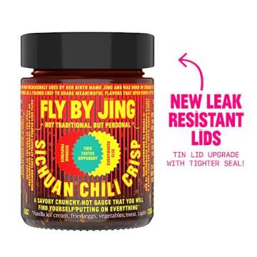 FLYBYJING Sichuan Chili Crisp, Gourmet Spicy Tingly Crunchy Hot Savory All-Natural Chili Oil Sauce w/Sichuan Pepper, Versatile Hot Sauce Good on Everything and Vegan, 6oz (Pack of 2)
