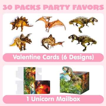 JOYIN Valentines Boxes Dinosaur, 30 Pcs Cards with Classroom Mailbox for Kids Party Favor, Exchange ...