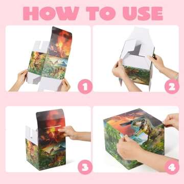 JOYIN Valentines Boxes Dinosaur, 30 Pcs Cards with Classroom Mailbox for Kids Party Favor, Exchange Prizes, 6 Designs