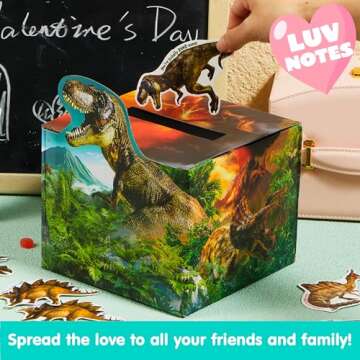 JOYIN Valentines Boxes Dinosaur, 30 Pcs Cards with Classroom Mailbox for Kids Party Favor, Exchange Prizes, 6 Designs
