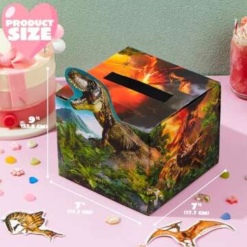 JOYIN Valentines Boxes Dinosaur, 30 Pcs Cards with Classroom Mailbox for Kids Party Favor, Exchange Prizes, 6 Designs