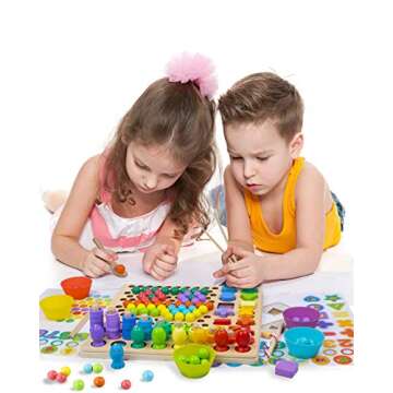 UNIH Wooden Number Shape Puzzle Fishing Game Shape, Bead Sorting Counting Stacking Math Stacking Block Game, Preschool Educational Learning Toys for Kids Toddlers