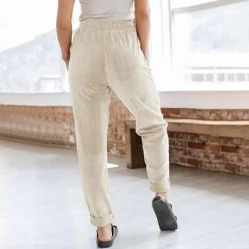 Corduroy Pants Women Baggay Straight Leg Pants Drawstring Elastic High Waist Pants Relaxed Fit Comfy Trousers with Pockets Lounge Pants Women Work Pants Vintage High Waisted Corduroy Pants