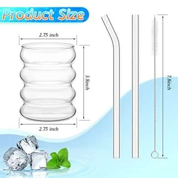 6 Pcs Creative Glass Cups Cute Ripple Shaped Vintage Drinking Glasses Ribbed Glassware Clear Aesthet...