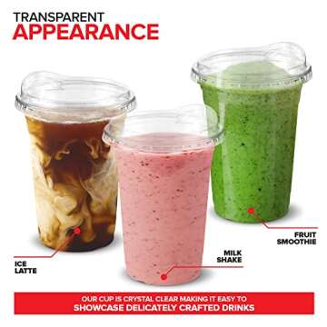16 oz Clear Plastic Cups with Lids Disposable, Togo Drinking Cup with Strawless Sip Lid for Smoothie, Cold Brew Iced Coffee, Lemonade, Ice Latte, Boba, Party Drinks, Bulk, 16 Ounce (Set of 50)