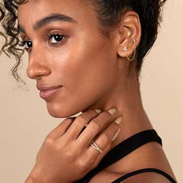 PAVOI Rhodium Plated Solid 925 Sterling Silver Post Cubic Zirconia Flat Back Earrings for Women | Deux CZ Cartilage Earring | Helix Piercing Jewelry | Small Stud Earrings