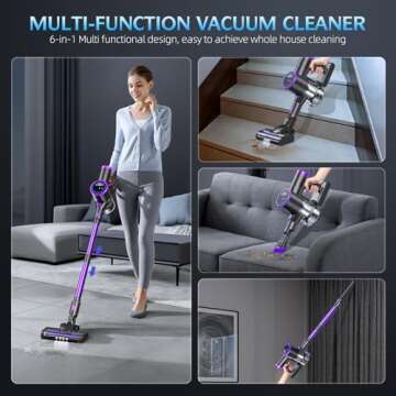 Cordless Vacuum Cleaner, 20KPA Stick Vacuum with LED Display, 2 Modes 6 in 1 Lightweight Cordless Stick Vacuum Cleaner with 40Min Detachable Battery Vacuum Cleaner for Home Hard Floor Car Carpet