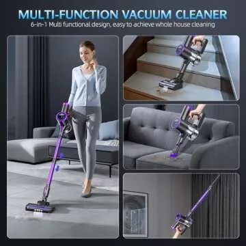Cordless Vacuum Cleaner, 20KPA Stick Vacuum with LED Display, 2 Modes 6 in 1 Lightweight Cordless Stick Vacuum Cleaner with 40Min Detachable Battery Vacuum Cleaner for Home Hard Floor Car Carpet