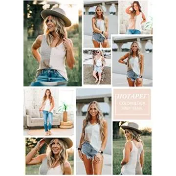 HOTAPEI Women's V Neck Color Block Tank Top for Summer