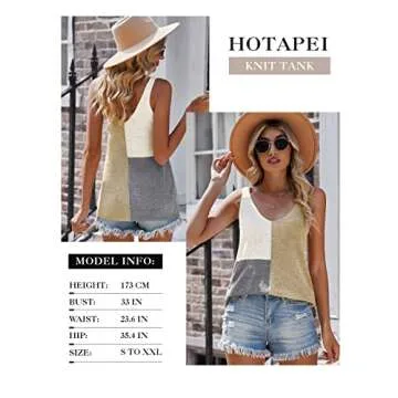 HOTAPEI Women's V Neck Color Block Tank Top for Summer