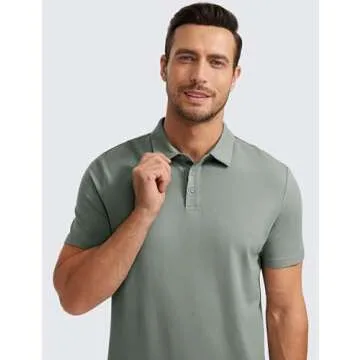 CRZ YOGA Mens Golf Polo Shirts Short Sleeve Moisture Wicking Athletic Shirt Sports Casual Pique T-Shirts Grey Sage X-Large