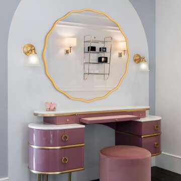 FUWU HOME Gold Round Mirror for Wall Decorative 24 inch Modern Wavy Mirror Whit Wood Frame Circle Wall Mirror for Bathroom Bedroom Living Room Home House Office Entryway