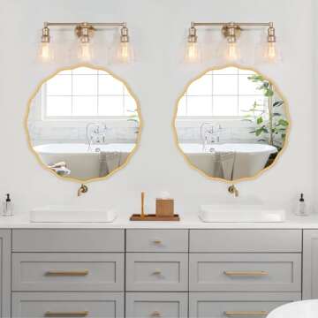 FUWU HOME Gold Round Mirror for Wall Decorative 24 inch Modern Wavy Mirror Whit Wood Frame Circle Wall Mirror for Bathroom Bedroom Living Room Home House Office Entryway