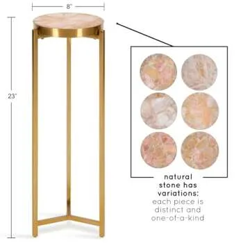Kate and Laurel Aguilar Modern Drink Table, 9 x 9 x 23, Pink and Gold, Genuine Rose Quartz Accent Table for Small Spaces