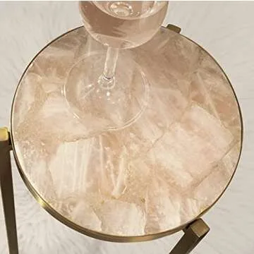 Kate and Laurel Aguilar Modern Drink Table, 9 x 9 x 23, Pink and Gold, Genuine Rose Quartz Accent Table for Small Spaces