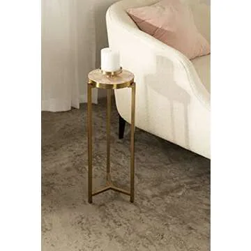 Kate and Laurel Aguilar Modern Drink Table, 9 x 9 x 23, Pink and Gold, Genuine Rose Quartz Accent Table for Small Spaces
