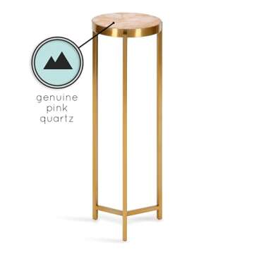 Kate and Laurel Aguilar Modern Drink Table, 9 x 9 x 23, Pink and Gold, Genuine Rose Quartz Accent Table for Small Spaces