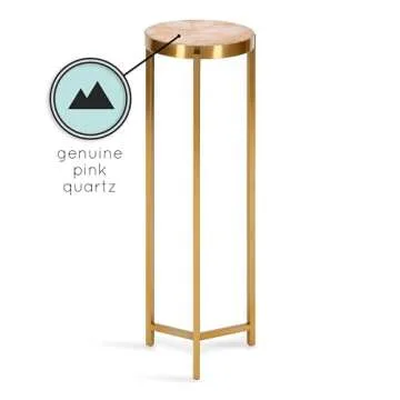 Kate and Laurel Aguilar Modern Drink Table, 9 x 9 x 23, Pink and Gold, Genuine Rose Quartz Accent Table for Small Spaces