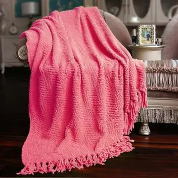 Home Soft Things Pink Throw Blanket Knitted Tweed Throw 50'' x 60'', Camellia Rose, Super Soft Cozy ...