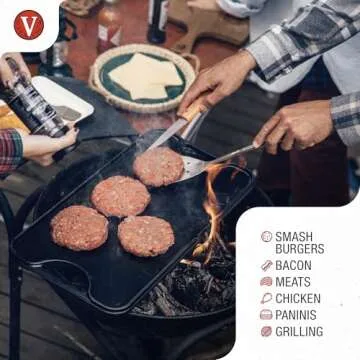 Victoria Cast Iron Panini Press, Burger Press, Bacon Press, Grill Press, Seasoned with 100% Kosher Certified Non-GMO Flaxseed Oil, Model Number: GAD-025