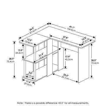 Furinno Abbott L-Shape Computer Desk with Bookshelf, Espresso/Black