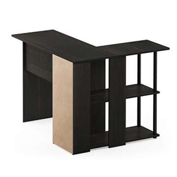 Furinno Abbott L-Shape Computer Desk with Bookshelf, Espresso/Black