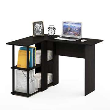 Furinno Abbott L-Shape Computer Desk with Bookshelf, Espresso/Black