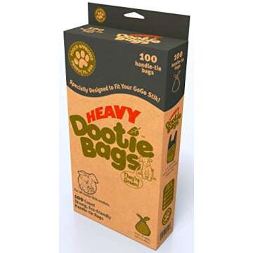 HEAVY Dootie Bags with EZ Tie Handles. Clean and Convenient for Pet Dog Poop, Cat Litter. Multi-Use. Great for Swivel Bin and Gogo Stik Scoopers. Made with Cornstarch. Strong, Leakproof and Very Large