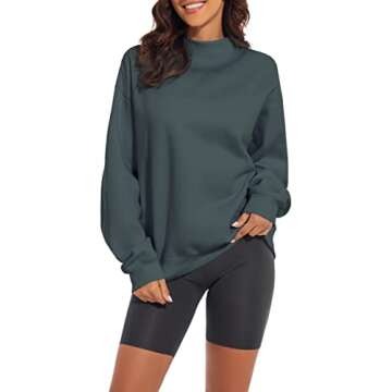 MISSACTIVER Women’s Oversized Turtle Neck Sweatshirt Fleece Long Sleeve Drop Shoulder Collar Solid Pullover Sweater Tops(Small,Green)