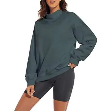 MISSACTIVER Women’s Oversized Turtle Neck Sweatshirt Fleece Long Sleeve Drop Shoulder Collar Solid Pullover Sweater Tops(Small,Green)