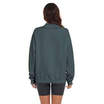MISSACTIVER Women’s Oversized Turtle Neck Sweatshirt Fleece Long Sleeve Drop Shoulder Collar Solid Pullover Sweater Tops(Small,Green)