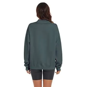 MISSACTIVER Women’s Oversized Turtle Neck Sweatshirt Fleece Long Sleeve Drop Shoulder Collar Solid Pullover Sweater Tops(Small,Green)