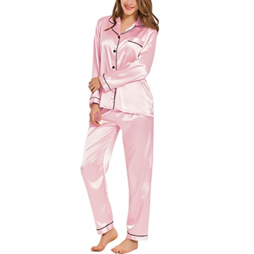 SWOMOG Women's Long Sleeve Silk Satin Pajamas Set - Elegant Loungewear for All Seasons